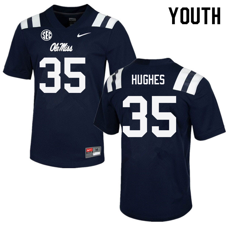 Youth #35 Reginald Hughes Ole Miss Rebels College Football Jerseys Sale-Navy - Click Image to Close
